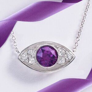 Official Swarovski Crystal Purple Amethyst Necklace, 925 Sterling Silver